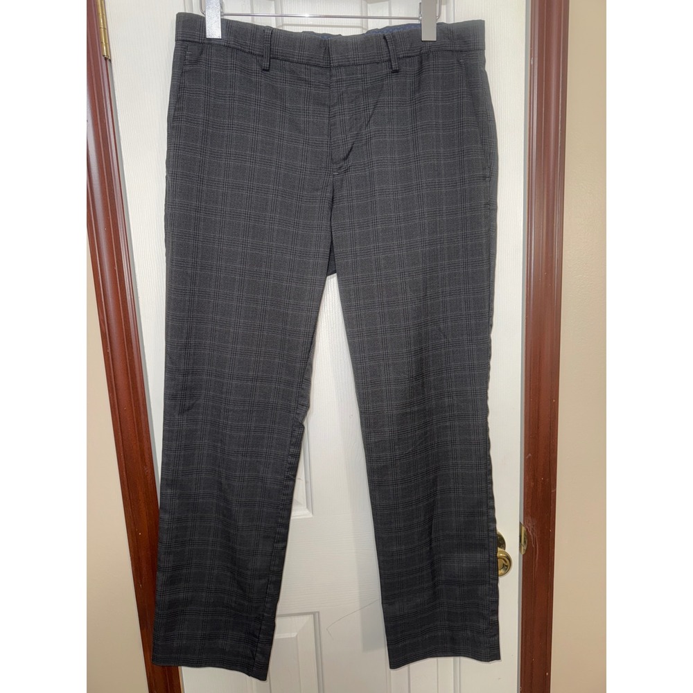 Perry Ellis Portfolio Slim Fit Plaid Dress Pants Gray 34x30